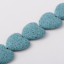 Light Blue Synthetic Lava Rock Bead Strands, Heart, Dyed, Light Blue, 27~30x28~30x8~10mm, Hole: 1mm, about 15pcs/strand, 15.3 inch
