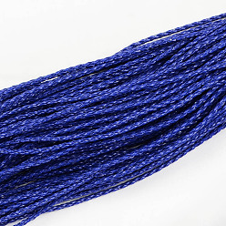 Bleu Foncé Tressés cordons en cuir imitation, accessoires de bracelet ronds, bleu foncé, 3x3mm, environ 103.89 yards (95m)/paquet
