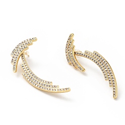 Golden Clear Cubic Zirconia Wing Dangle Stud Earrings, Brass Jewelry for Women, Cadmium Free & Lead Free, Golden, 48mm, Pin: 0.7mm