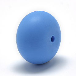 Bleu Ciel Foncé Perles de silicone écologiques de qualité alimentaire, perles à mâcher pour les jouets de dentition, Diy soins infirmiers colliers faisant, rondelle, bleu profond du ciel, 14x8mm, Trou: 3mm