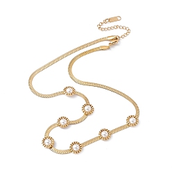 Oro Collar con colgante de flor de perla de plástico con cadenas en espiga, chapado de iones (ip) 304 joyas de acero inoxidable para mujer, dorado, 16 pulgada (40.5 cm)