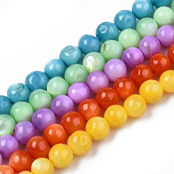 Color mezclado Cuentas de concha de perla natural hebras, mezclado teñido y sin teñir, rondo, color mezclado, 4 mm, agujero: 0.8 mm, sobre 97~99 unidades / cadena, 14.88 pulgada ~ 15.16 pulgada (37.8~38.5 cm)