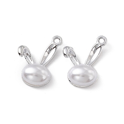 Platino Colgantes de perlas de imitación de plástico abs, con fornituras de aleación, encanto de cabeza de conejo, Platino, 19x15x5 mm, agujero: 1.6 mm