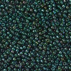 (384) Inside Color Green/Green Cuentas de semillas redondas toho, granos de la semilla japonés, (384) color interior verde / verde, 8/0, 3 mm, agujero: 1 mm, Sobre 1110 unidades / 50 g