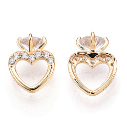 Real 18K Gold Plated 925 Sterling Silver Micro Pave Cubic Zirconia Charms, with S925 Stamp, Heart Charms, Nickel Free, Real 18K Gold Plated, 10x8x5.5mm, Hole: 3.5x5.5mm