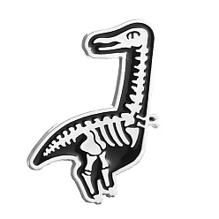 Black Cartoon Punk Style Alloy Enamel Pins, Dinosaur Skeleton Brooch for Halloween, Black, 29x19mm