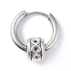 Antique Silver & Stainless Steel Color 304 Stainless Steel Hoop Earrings Finding, Rhinestone Setting with Zinc Alloy Ring Beads, Antique Silver & Stainless Steel Color, 18mm, Pin: 1mm, Fit for 2mm Rhinestone