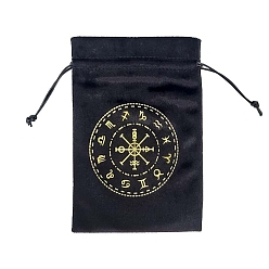 Negro Bolsa de almacenamiento de cartas de tarot, tarot de terciopelo mochilas de cuerdas, rectángulo con patrón de constelación, negro, 18x13 cm