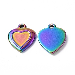 Rainbow Color Ion Plating(IP) 304 Stainless Steel Pendants, Heart Charm, Rainbow Color, 18.5x15.5x2.5mm, Hole: 1.8mm