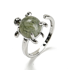 Лабрадорита Открытое кольцо-манжета с натуральной черепахой и лабрадором, платиновое латунное кольцо, размер США 8 1/2 (18.5 мм)