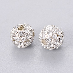 Crystal Alloy Beads, with Rhinestones, Grade A, Round, Silver Color Plated, Clear, Size: about 8mm in diameter, hole: 2mm