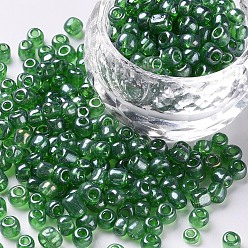 Vert Perles de rocaille en verre, trans. couleurs lustered, ronde, verte, 2mm, trou: 1 mm, 30000 pcs / livre