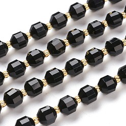 Black Onyx Brins de perles d'onyx noir naturel, teints et chauffée, ronde, facette, 7x7x8mm, Trou: 0.8mm, Environ 38 pcs/chapelet, 15.35 pouce (39 cm)
