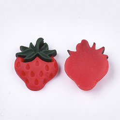 Red Resin Decoden Cabochons, Strawberry, Red, 21x17x5mm