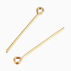 Golden Ion Plating(IP) 304 Stainless Steel Eye Pin, Golden, 25mm, Hole: 1.9x2mm, Pin: 0.7mm