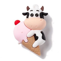 White PVC Plastic Cartoon Big Pendants, Cow with Ice Cream, White, 52x35x20.5mm, Hole: 3mm