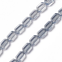 Light Steel Blue Electroplate Glass Beads Strands, Pearl Luster Plated, Rectangle, Light Steel Blue, 9.5x6~6.5x3.5mm, Hole: 1mm, about 68pcs/strand, 25.59''(65cm)
