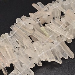 Quartz Crystal Nuggets Frosted Natural Quartz Crystal Bead Strands, 12~40x5~8mm, Hole: 1mm, about 53~82pcs/strand, 15.5 inch