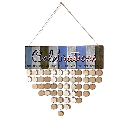 Cornflower Blue Reminder Calendar with Tags MDF Wooden Hanging Sign Wall Ornament Pendant, Rectangle with Word Celebration and Dangle Tassel, for Party Home Decorations, Cornflower Blue, 400x120x4mm