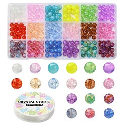 Mixed Color DIY Stretch Bracelet Making Kit, Including Round Glass & Acrylic Beads, Elastic Thread, Mixed Color, 8mm, Hole: 1.3mm~2mm, 240Pcs/set