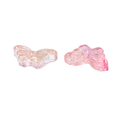 Color Salmón Perlas de vidrio pintado en aerosol transparente, con polvo del brillo, mariposa, salmón, 8x15x5 mm, agujero: 0.9 mm