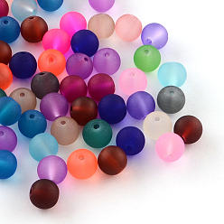Color mezclado Abalorios de vidrio esmerilado transparente, rondo, color mezclado, 10x9.5 mm, agujero: 1 mm, sobre 100 unidades / bolsa