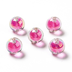 Deep Pink Two Tone UV Plating Rainbow Iridescent Acrylic Beads, Round, Deep Pink, 15~15.5x15.5~16mm, Hole: 3~3.1mm