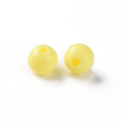 Yellow Opaque Acrylic Beads, Round, Yellow, 8x7mm, Hole: 2mm, about 111pcs/500g