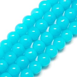 Deep Sky Blue Imitation Jade Glass Beads Strands, Round, Deep Sky Blue, 6mm, Hole: 1mm, about 50pcs/strand, 13 inch