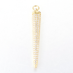 Real 18K Gold Plated Brass Micro Pave Cubic Zirconia Pendants, Triangle, Real 18K Gold Plated, 43x6x4mm, Hole: 3mm