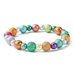 Colorful Fashion Imitation Acrylic Pearl  Stretchy Bracelets for Kids, with Spray Painted Acrylic Beads, Colorful, 45mm