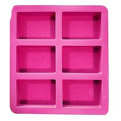 Темно-Розовый Силиконовые формы для мыла своими руками, для мыловарения своими руками, прямоугольник с цветочным узором, темно-розовыми, 235x220x28 мм, внутренний диаметр: 90x60x25 мм
