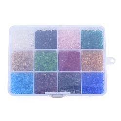 Mixed Color 2160Pcs 12 Color Transparent Glass Beads, Faceted, Bicone, Mixed Color, 4.5x4mm, Hole: 1mm, 180Pcs/color
