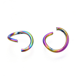 Rainbow Color Ion Plating(IP) Rainbow Color 304 Stainless Steel Open Jump Rings, Round Ring, 8x1mm, 18 Gauge, Inner Diameter: 6mm