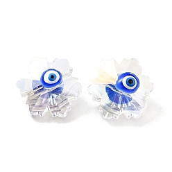 Azul Perlas de vidrio transparentes, con esmalte, facetados, copo de nieve con patrón de mal de ojo, azul, 12.5x14x9 mm, agujero: 1.2 mm