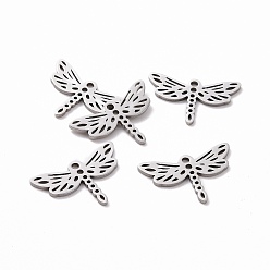 Stainless Steel Color 201 Stainless Steel Filigree Joiners Links, Laser Cut, Dragonfly, Stainless Steel Color, 13.5x20x1mm