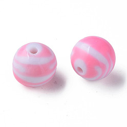 Rose Nacré Perles acryliques à rayures opaques, ronde, perle rose, 19mm, Trou: 3mm, environ112 pcs / 500 g
