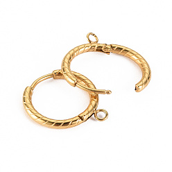 Real 14K Gold Plated 304 Stainless Steel Huggie Hoop Earring Findings, with Horizontal Loop, Ring, Real 14K Gold Plated, 19x16x2mm, Hole: 1.6mm, Pin: 1mm