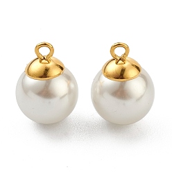 Golden 304 Stainless Steel Charms, with White Plastic Imitation Pearl Beads, Golden, 14x10mm, Hole: 1.6mm