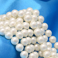 Белый Круглый оболочка жемчуг шарик нити, белые, 8 мм, отверстие : 0.8~1 мм, около 46 шт / нитка, 15.74 дюйм