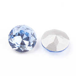 Light Sapphire Pointed Back & Back Plated K9 Glass Rhinestone Cabochons, Grade A, Faceted, Flat Round, Light Sapphire, 8x4.5mm