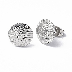 Stainless Steel Color 304 Stainless Steel Textured Flat Round Stud Earrings for Women, Stainless Steel Color, 11mm, Pin: 0.7mm