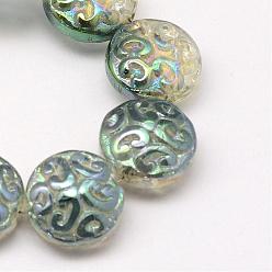Medium Sea Green Electroplate Glass Beads Strands, Rainbow Plated, Flat Round, Medium Sea Green, 13.5x5mm, Hole: 1.5mm, about 47pcs/strand, 24 inch