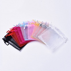Mixed Color Solid Color Organza Bags, Wedding Favor Bags, Favour Bag, Mother's Day Bags, Rectangle, Mixed Color, 10x8cm, 40pcs/set