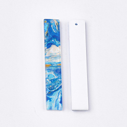Bleu Dodger Gros pendentifs en acétate de cellulose (résine), rectangle, Dodger bleu, 53x9x2~3mm, Trou: 1.5mm