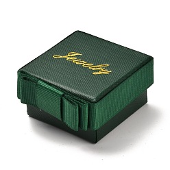 Verde Oscuro Cajas de joyería de cartón de joyería cuadrada y de palabra, con moño y esponja, para pendiente, anillo, Embalaje de regalos de collar y pulseras., verde oscuro, 5.5x5.3x3 cm, tamaño interno: 4.4x4.4 cm