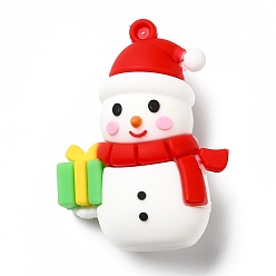 White Christmas PVC Plastic Pendants, Snowman with Gift, White, 49x35x22mm, Hole: 3mm