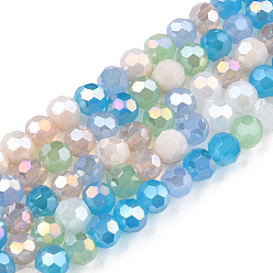 Deep Sky Blue Glass Beads Strands, Faceted(32 Facets), Round, Deep Sky Blue, 4.5mm, Hole: 1mm, about 99pcs/strand, 14.57''(37cm)