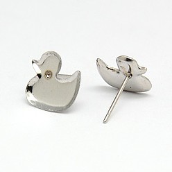Stainless Steel Color 304 Stainless Steel Stud Earring Findings, Earring Posts, Duck, 10x10x1mm, Pin: 0.6mm