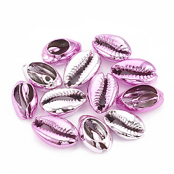 Violet Perles de coquille de mer galvanisées, perles non percées / sans trou, cauris, violette, 17~21x11~14x6~8mm